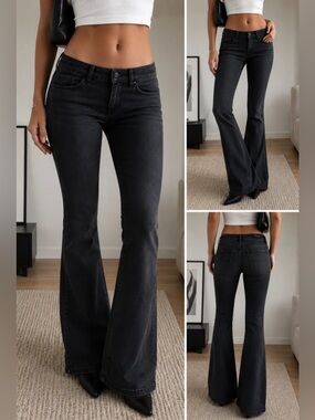 Salsa Jeans Black Flare Jeans Size 28 Y2K Stretch Bootcut Dark Wash Denim